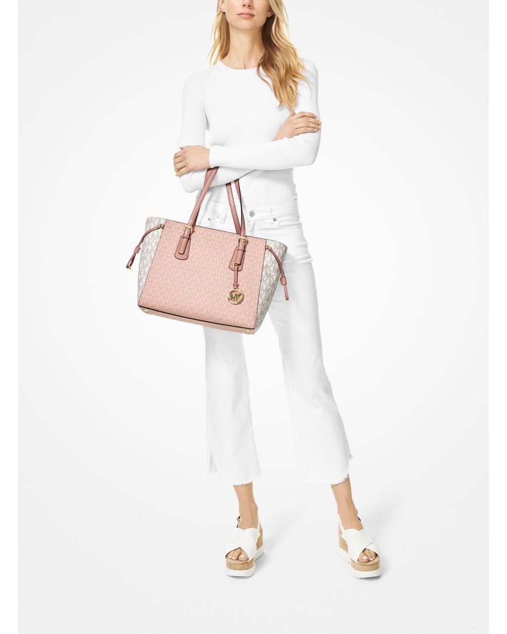 Michael Kors Voyager Medium Color-block Logo Tote Bag in Pink | Lyst