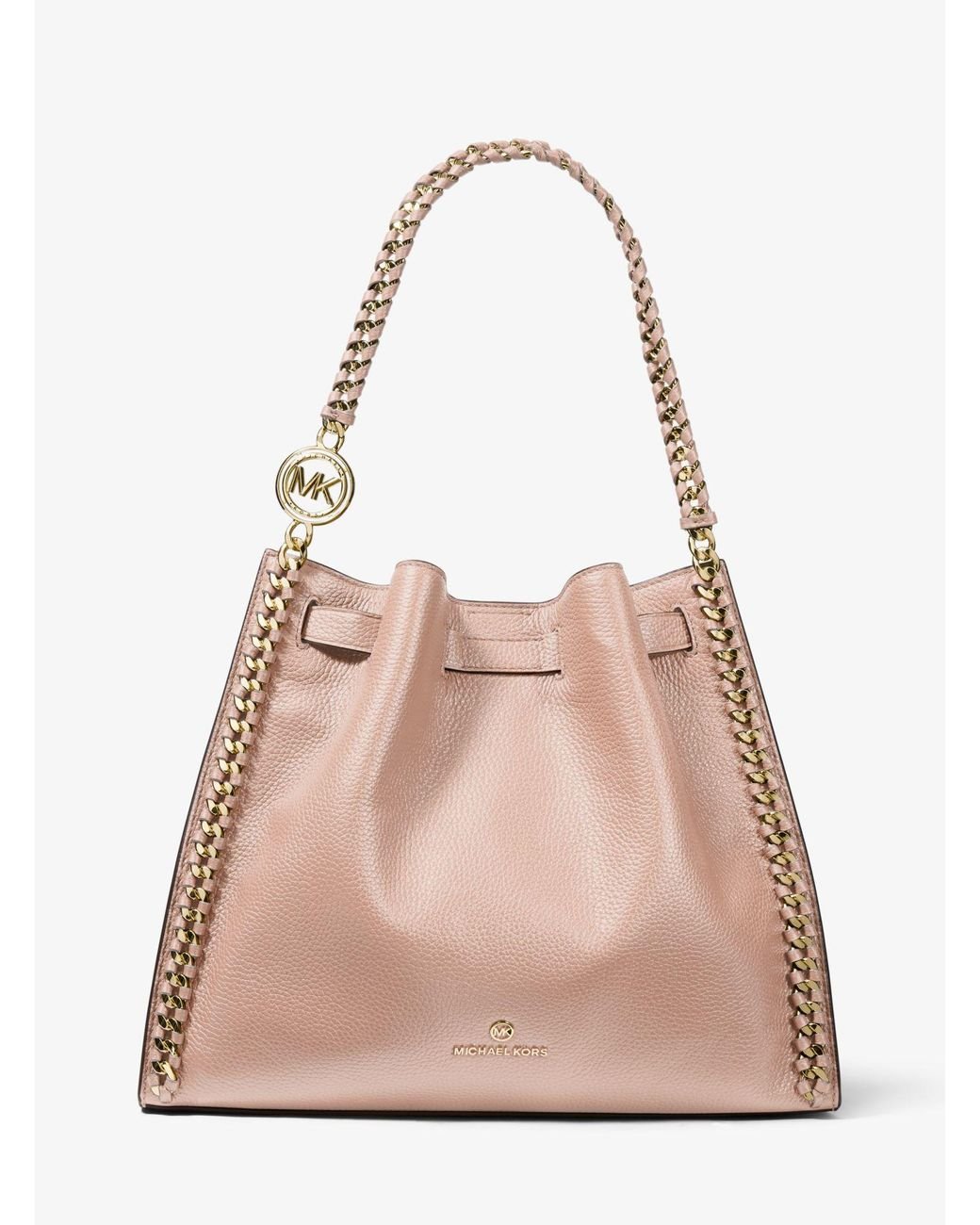 Michael Kors Mina Large Pebbled Leather Shoulder Bag in Soft Pink (Pink ...