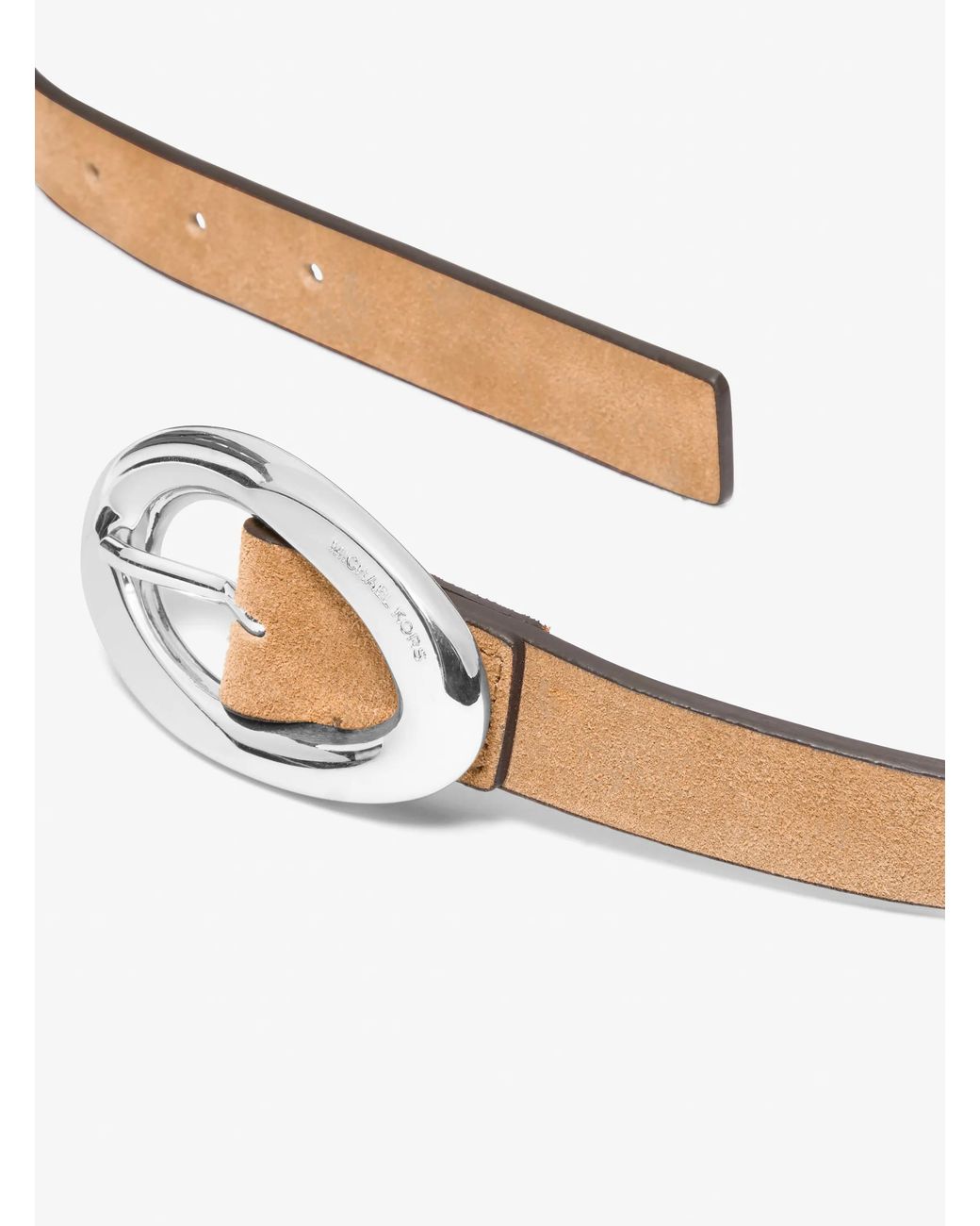 MICHAEL Michael Kors White Mk Oval Buckle Suede Belt
