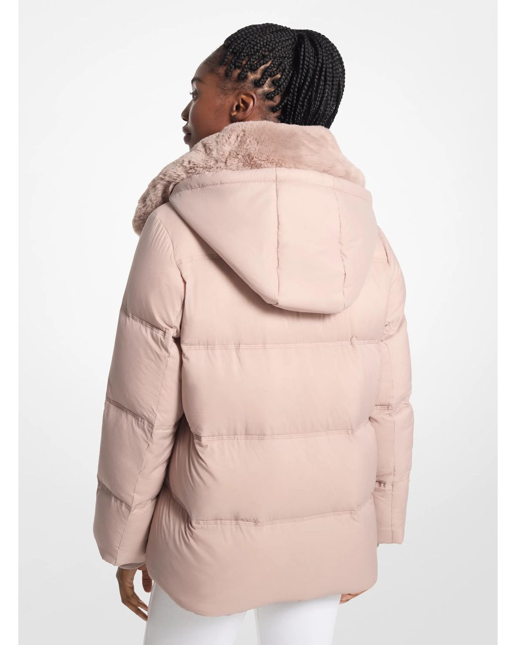 MICHAEL Michael Kors Pink Quilted Puffer Jacket With Faux Fur Collar