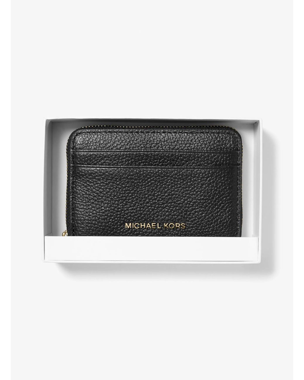 MICHAEL Michael Kors White Mk Jet Set Small Pebbled Leather Zip-Around Card Case