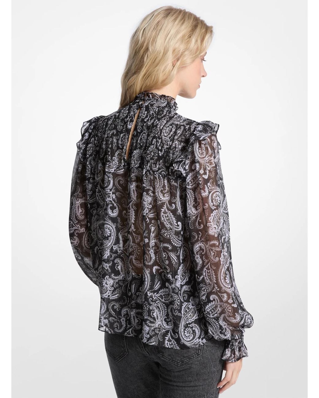 MICHAEL Michael Kors White Michael Kors Metallic Paisley Print Georgette Blouse