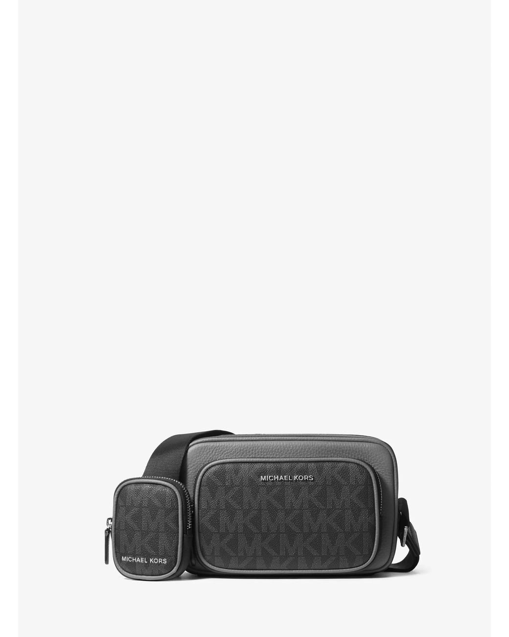 Michael Kors Gray Mk Hudson Signature Logo And Leather Camera Bag With Pouch for men