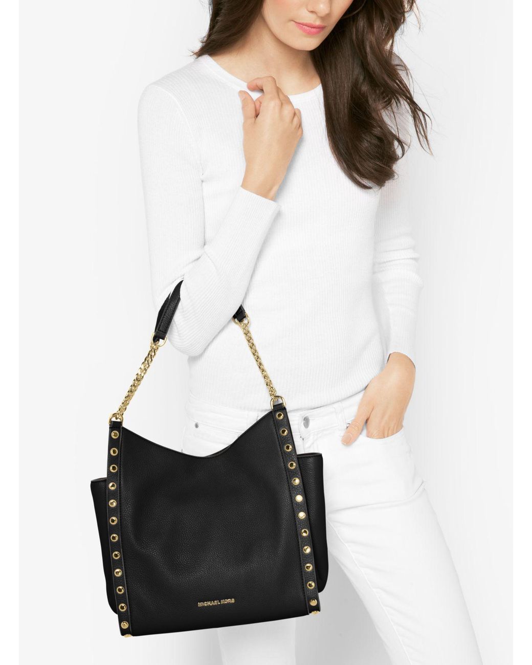 Michael Kors Newbury Studded Leather Chain Tote Bag in Black | Lyst