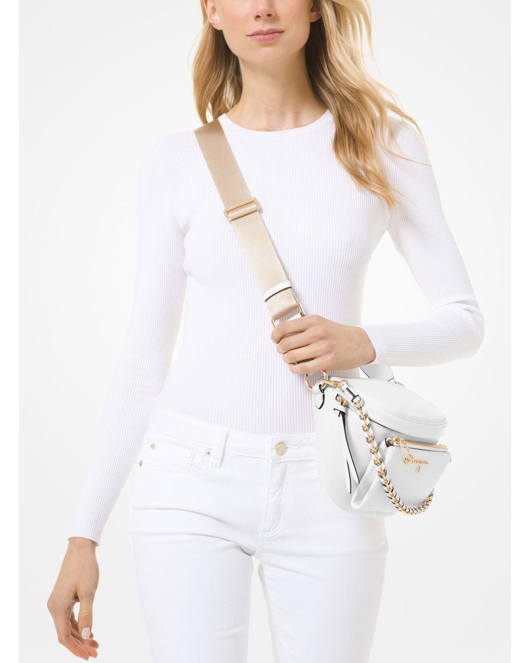 MICHAEL Michael Kors Slater Medium Pebbled Leather Sling Pack in White Lyst UK