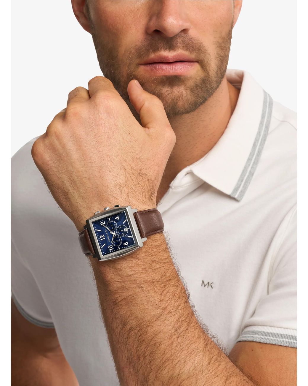 Michael Kors Blue Mk Oversized Rhys-Tone And Leather Watch for men