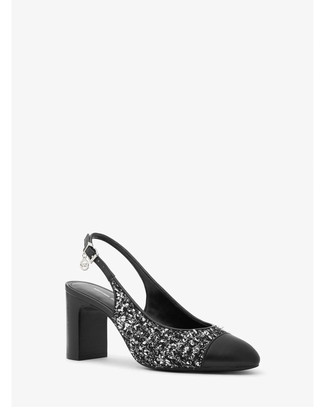 MICHAEL Michael Kors White Michael Kors Piper Flex Metallic Tweed And Leather Slingback Pump