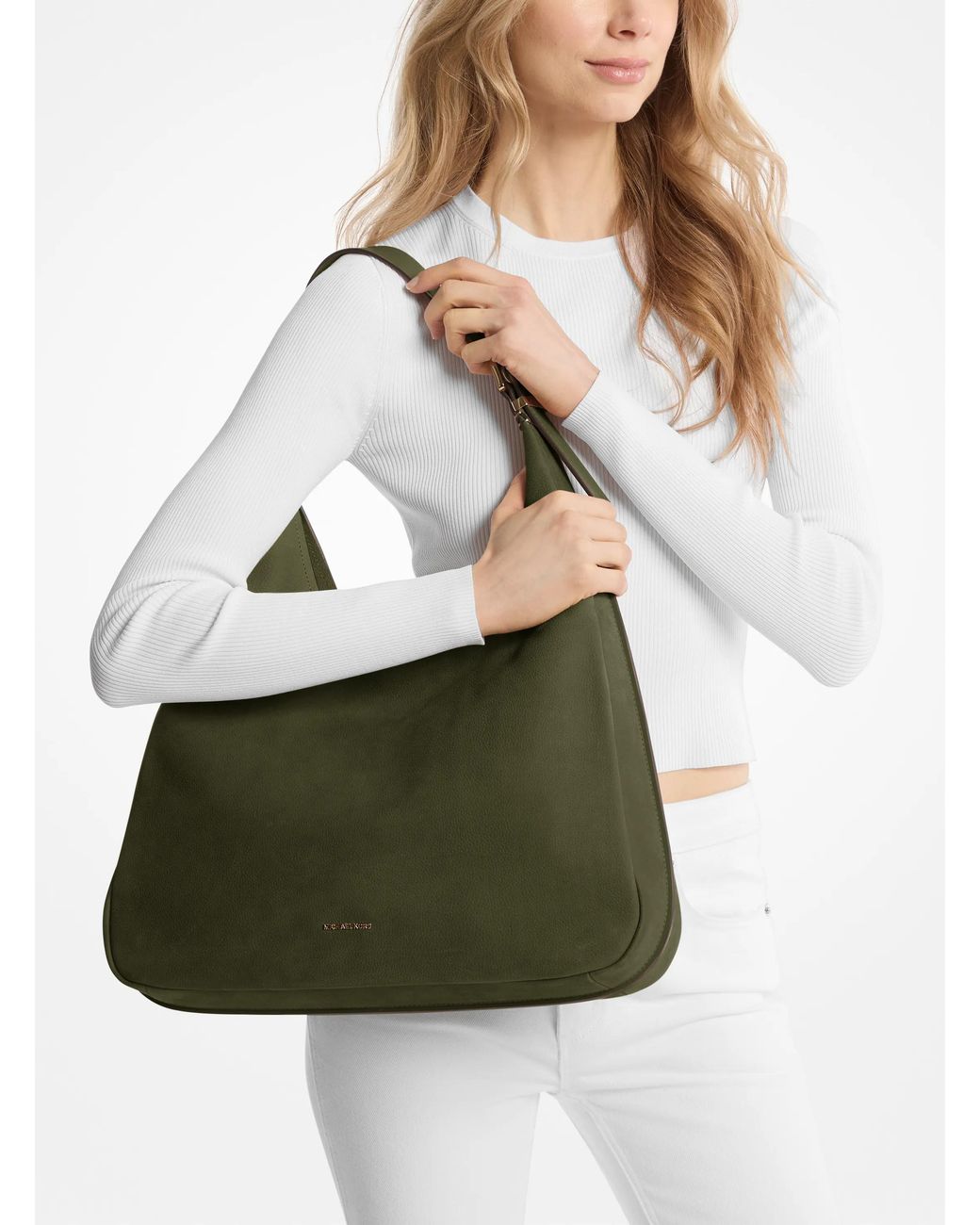 MICHAEL Michael Kors Green Mk Nolita Large Nubuck Hobo Shoulder Bag