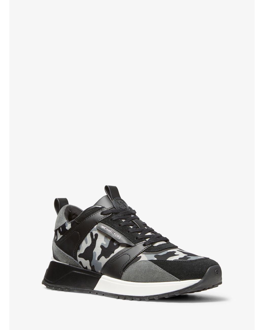 Michael Kors Theo Camouflage Mesh And Suede Trainer in Black for Men ...
