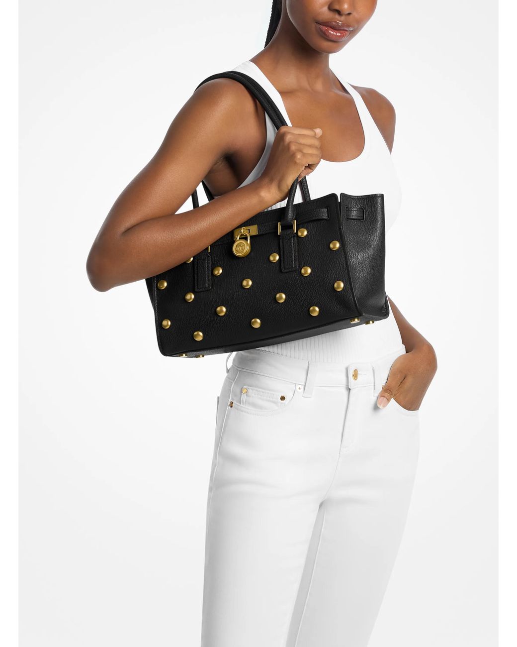 MICHAEL Michael Kors Black Mk Hamilton Moderne Small Studded Leather Satchel