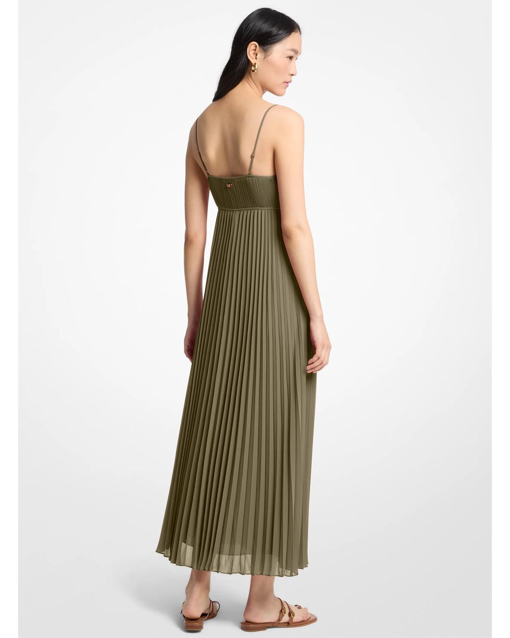 MICHAEL Michael Kors Green Mk Pleated Georgette Maxi Dress
