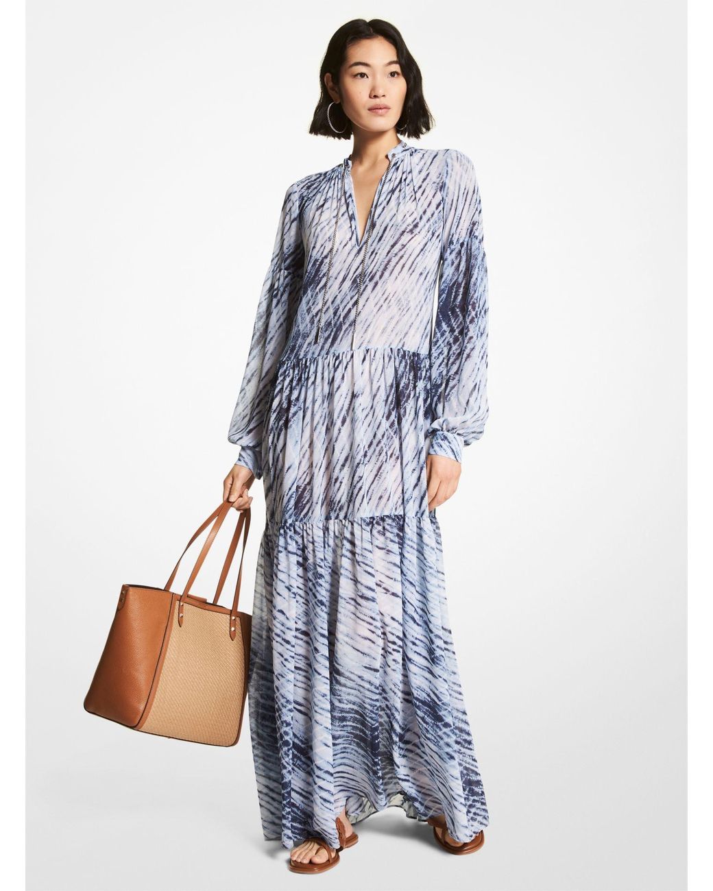 MICHAEL Michael Kors Wave Print Georgette Caftan in Blue Lyst