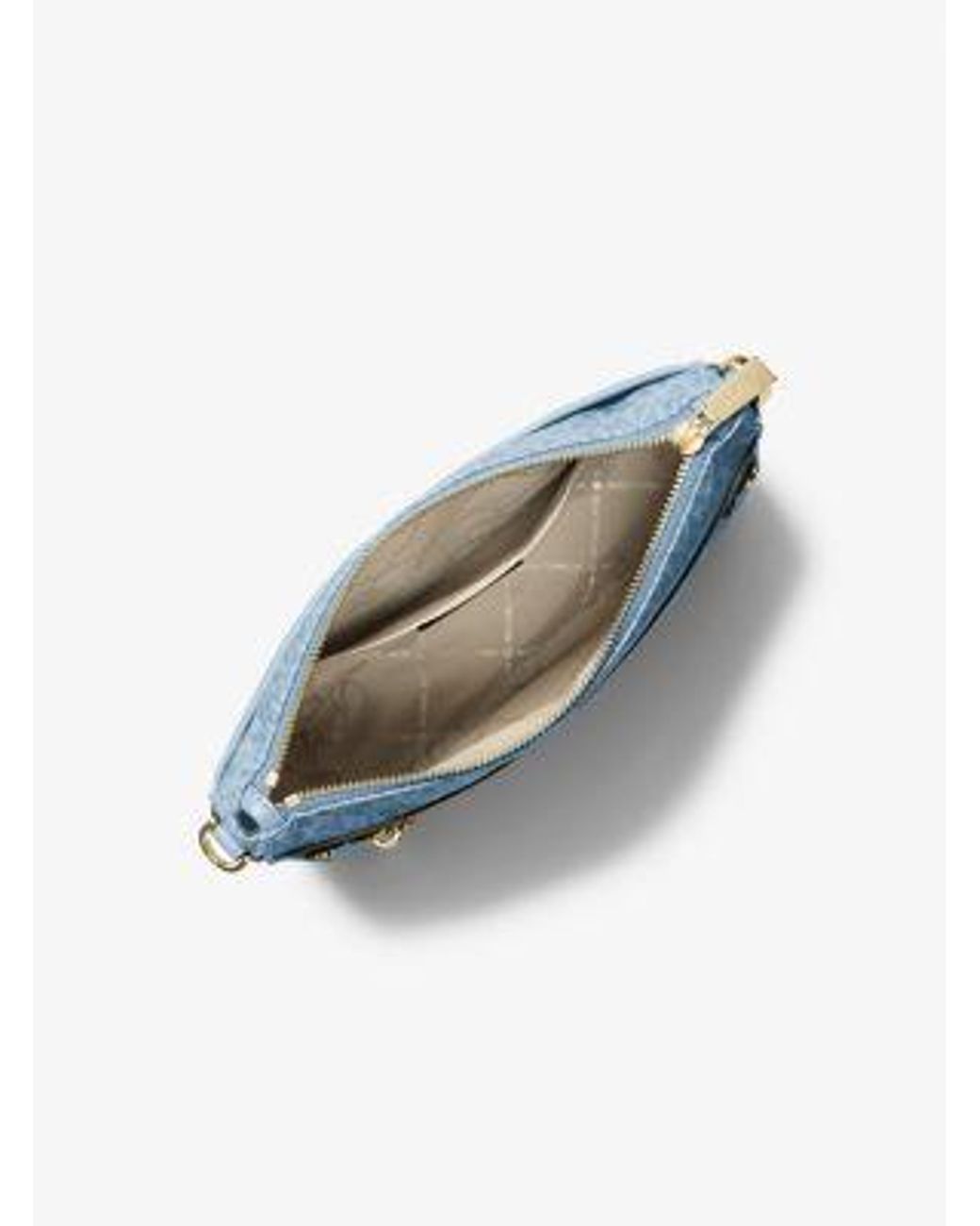 Michael Kors Blue Jet Set Large Signature Logo Printed Crossbody Bag