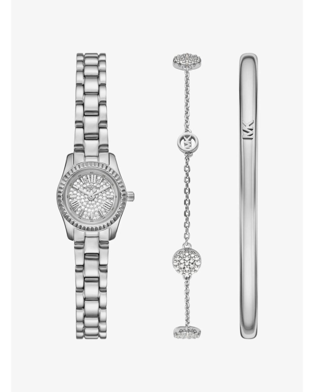 Michael Kors White Mk Petite Lexington Pavé-Tone Watch And Jewelry Gift Set