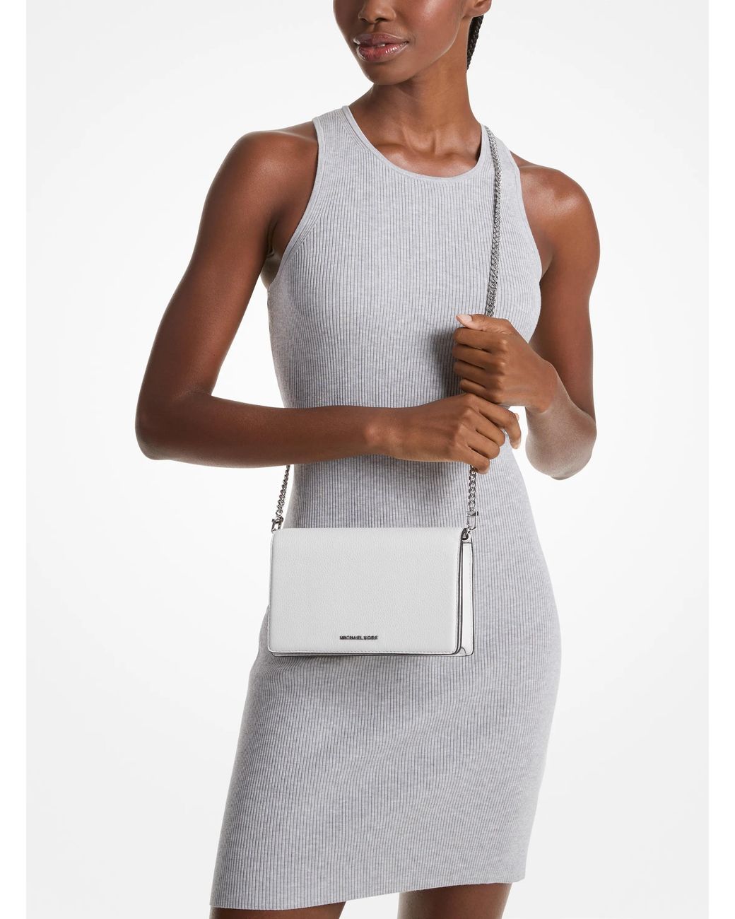 MICHAEL Michael Kors White Mk Jet Set Medium Pebbled Leather Crossbody Bag