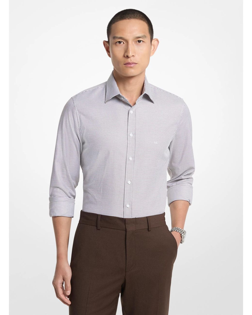 Michael Kors White Mk Slim Fit Stretch Cotton Dobby Shirt for men