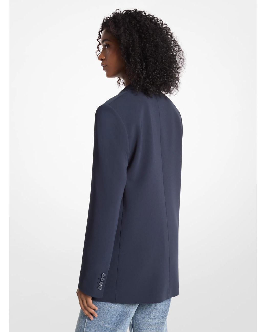 MICHAEL Michael Kors Blue Mk Belted Crepe Double-Breasted Blazer