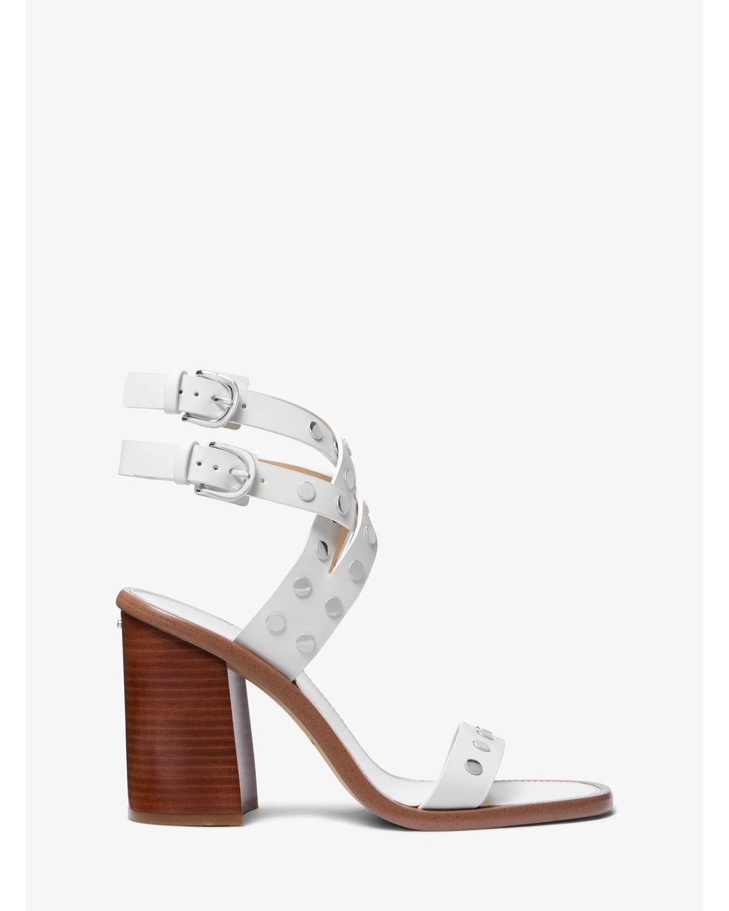 MICHAEL Michael Kors White Irene Studded Leather Block Heel Sandal
