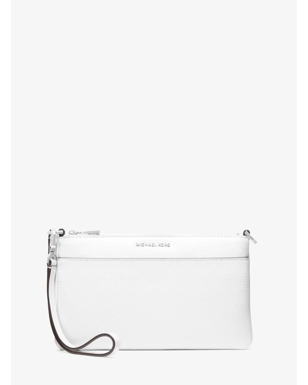 MICHAEL Michael Kors White Mk Jet Set Medium Pebbled Leather Convertible Wristlet