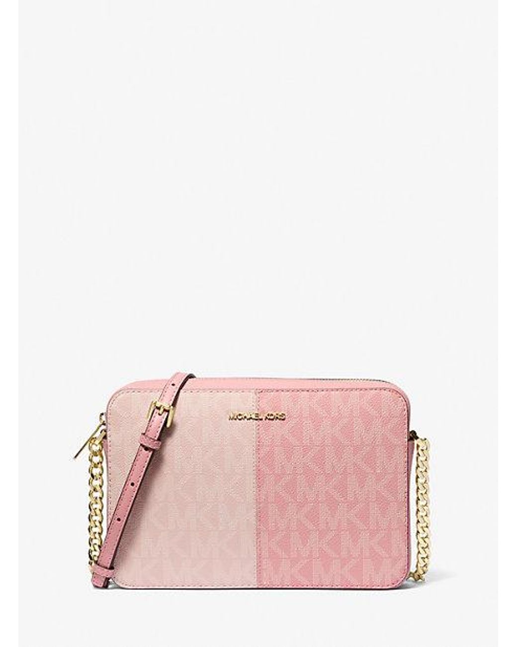 Michael Kors Jet Set Large Two tone Signature Logo Crossbody Bag in Pink Lyst