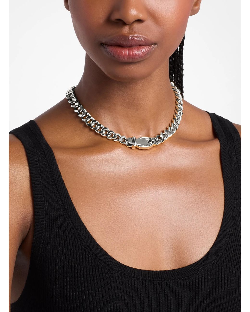 Michael Kors Blue Buckle Chain-Link Necklace