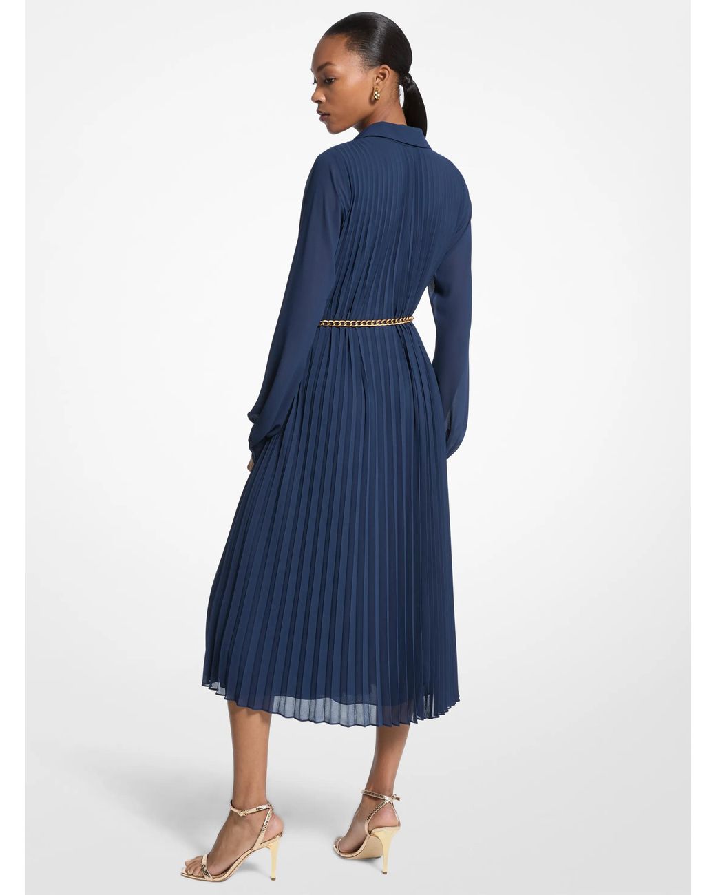 MICHAEL Michael Kors Blue Pleated Georgette Shirtdress