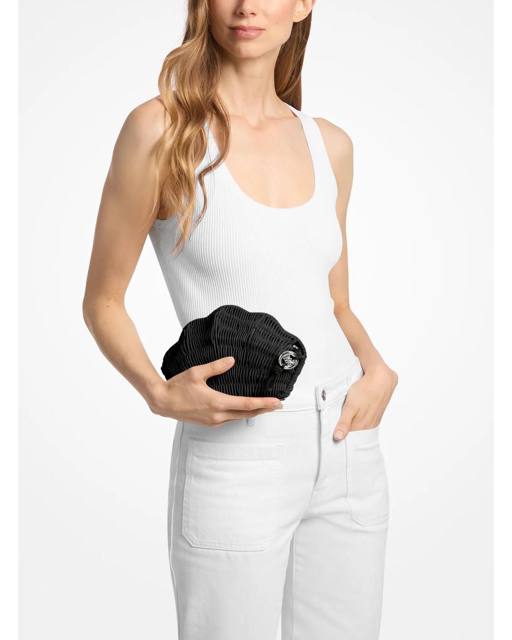 MICHAEL Michael Kors Black Mk Shelly Rattan Clutch