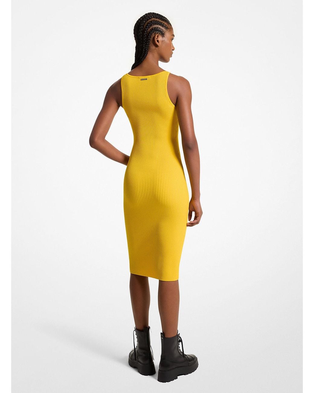 MICHAEL Michael Kors Mk Ribbed Stretch Knit Midi Tank Dress in Yellow |  Lyst UK