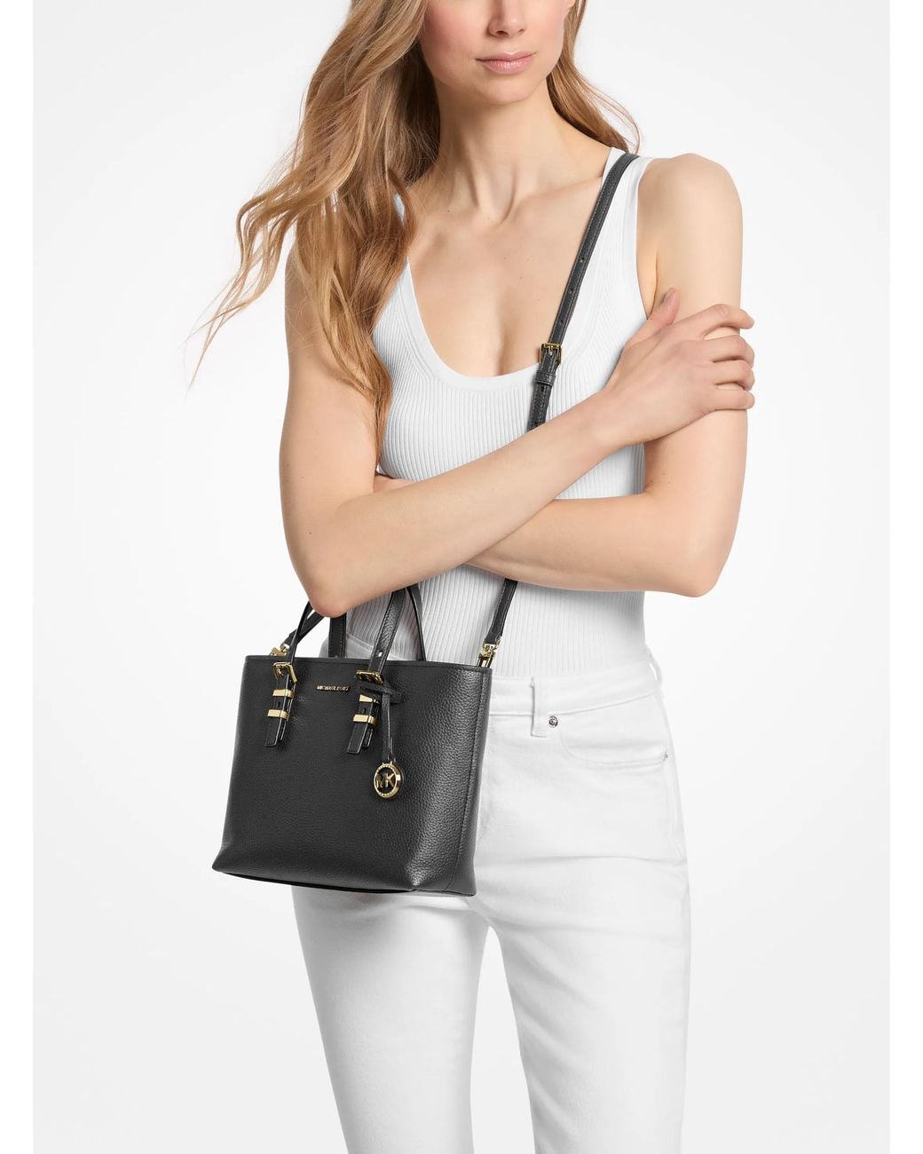 MICHAEL Michael Kors Black Mk Quinn Small Pebbled Leather Convertible Crossbody Bag