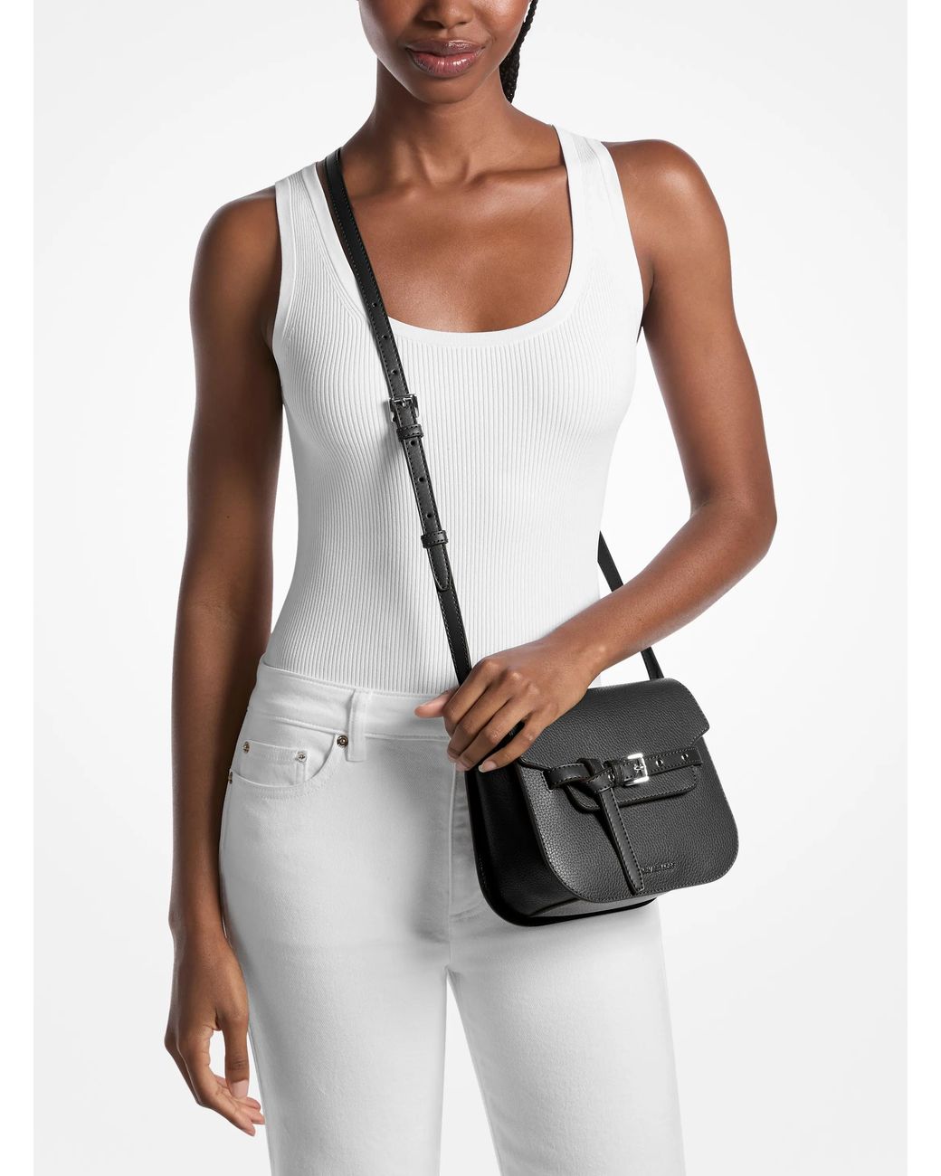 MICHAEL Michael Kors Black Mk Emilia Small Pebbled Leather Saddle Crossbody Bag