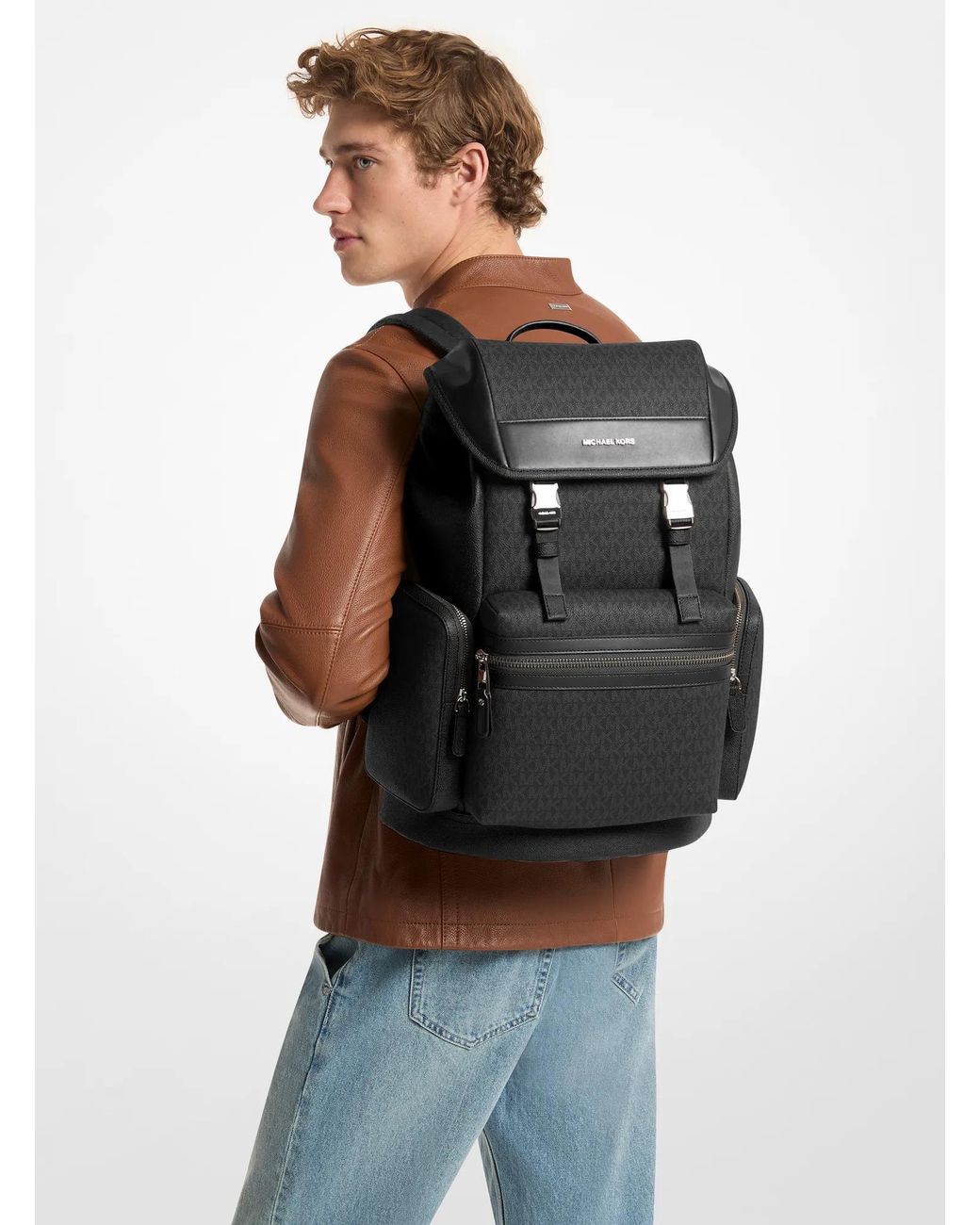 Michael Kors Black Mk Jet Set Signature Logo Backpack for men