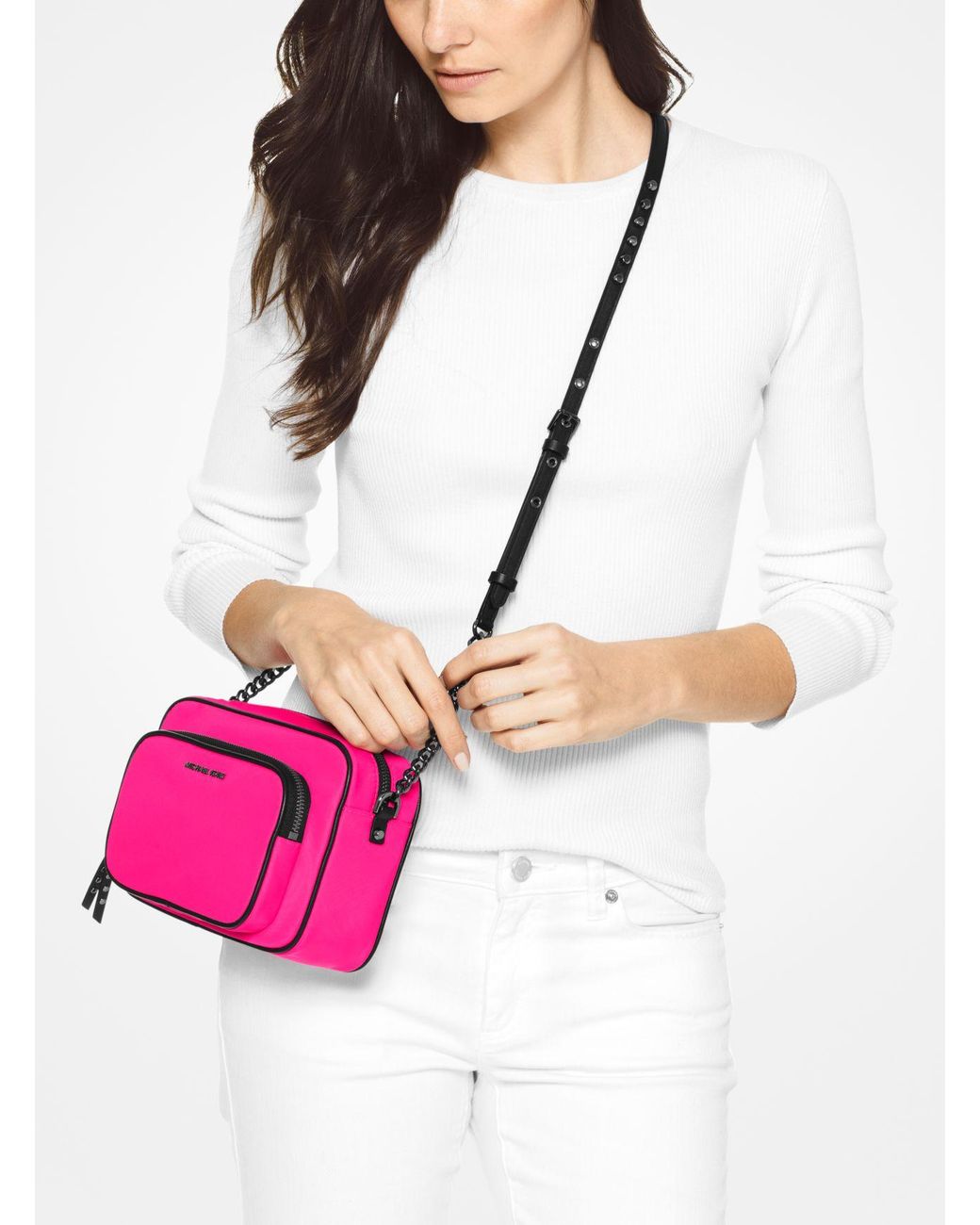 MICHAEL Michael Kors Leila Large Nylon Camera Bag in Pink | Lyst