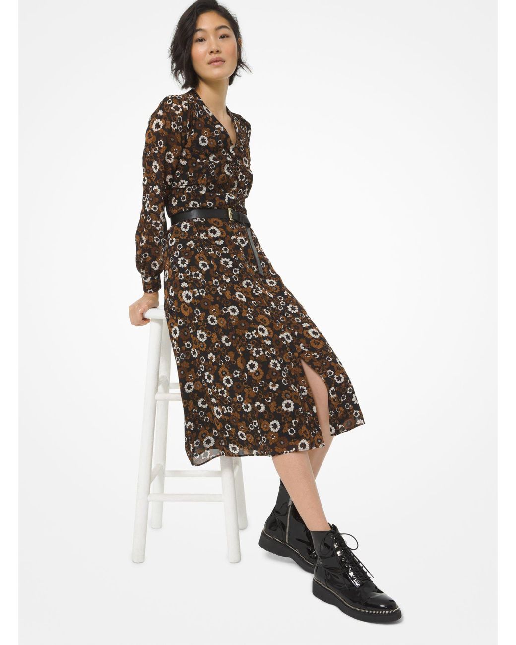 michael michael kors floral georgette shirtdress