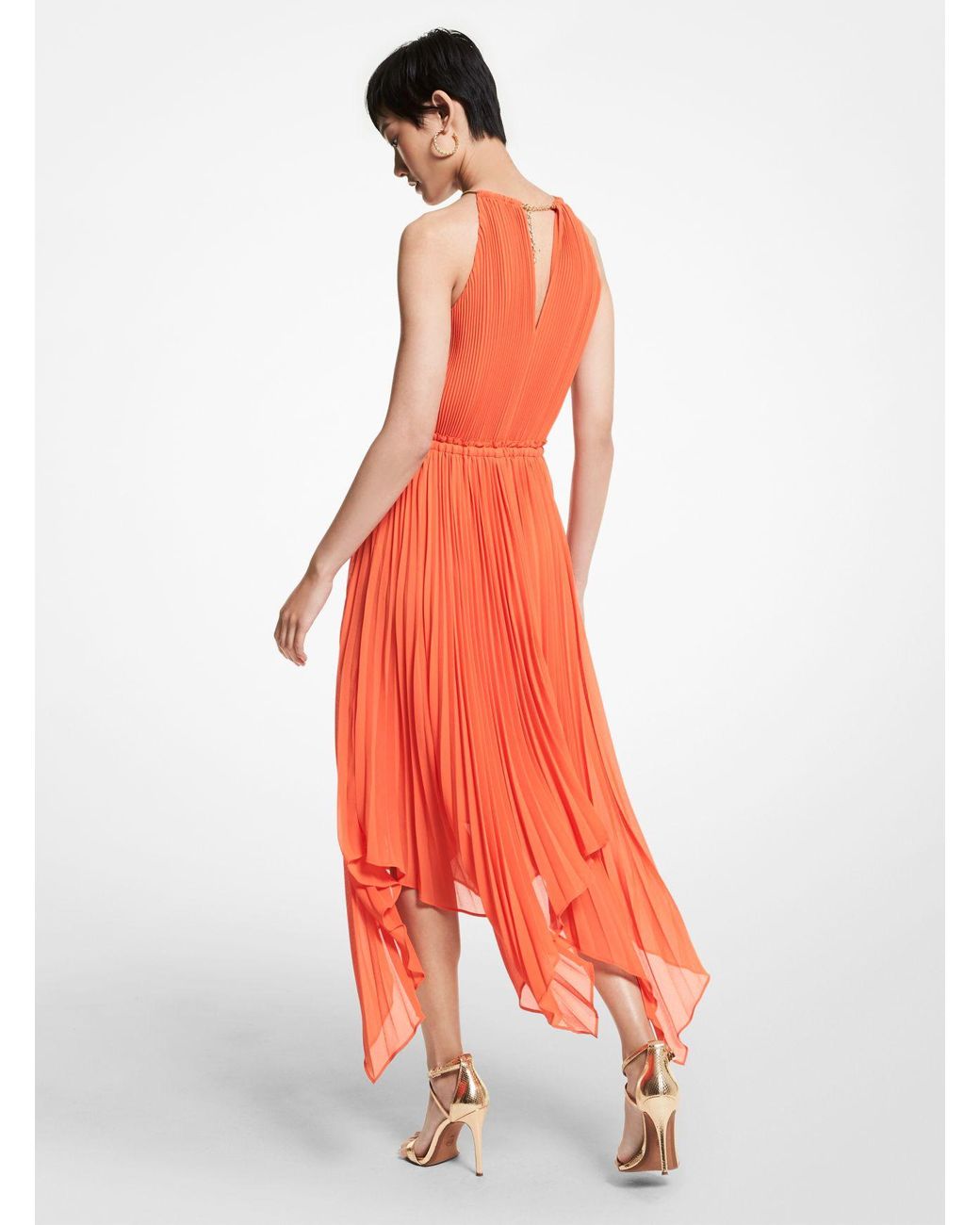 michael kors georgette pleated halter dress