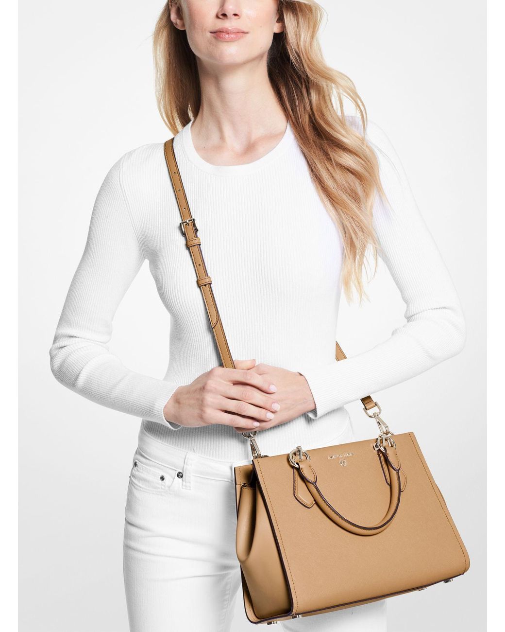 Mk Marilyn Medium Saffiano Leather Satchel - LT Cream - Michael Kors