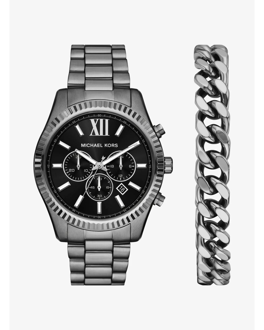 Michael Kors Black Mk Oversized Lexington Gunmetal Watch And Bracelet Gift Set