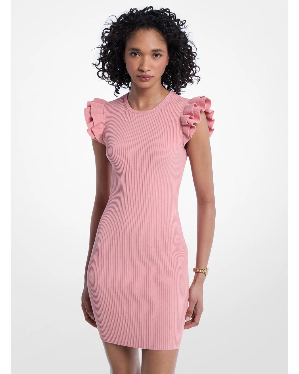 MICHAEL Michael Kors Pink Michael Kors Ruffled Stretch Viscose Mini Dress