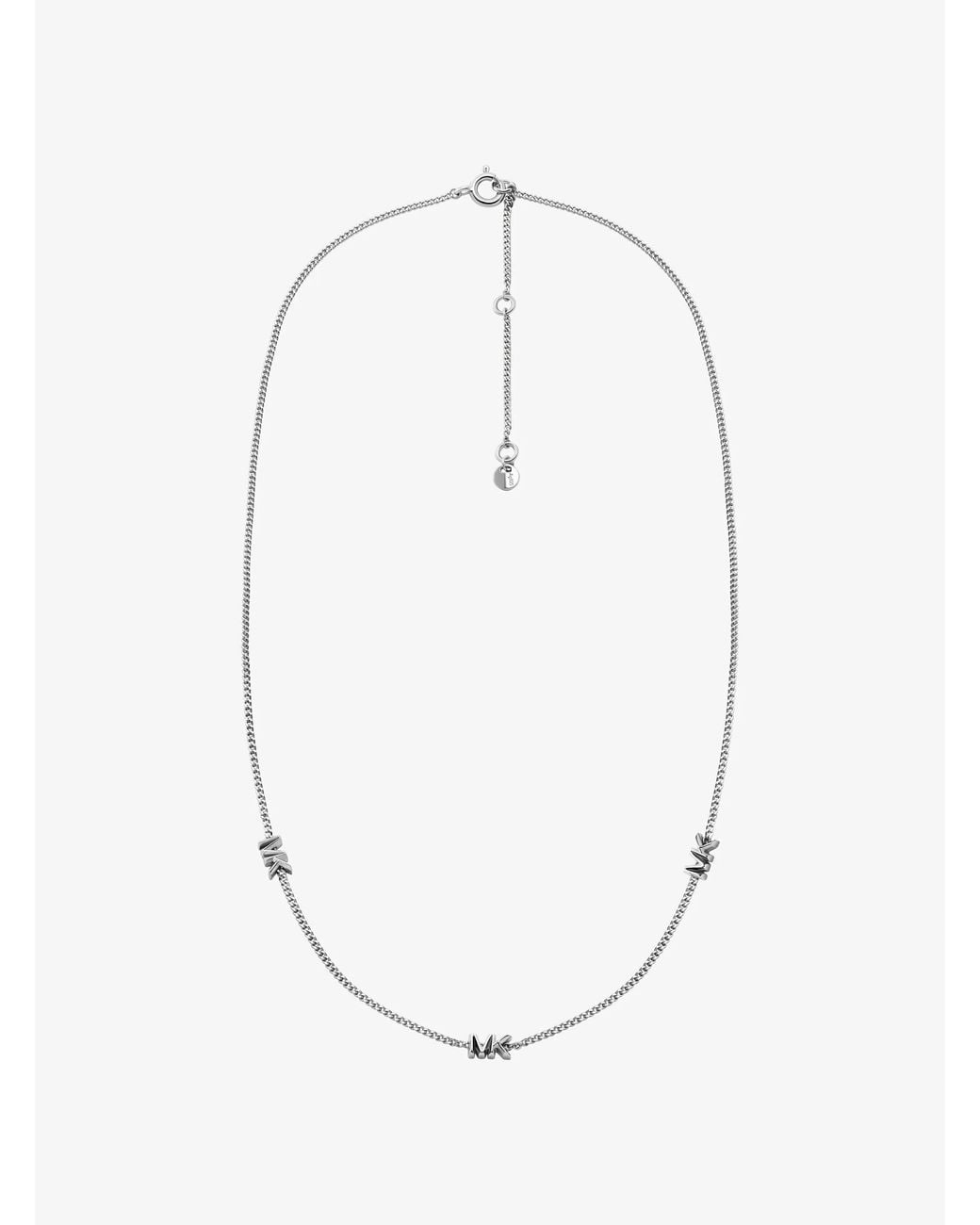 Michael Kors White Mk Precious Metal-Plated Sterling Logo Necklace
