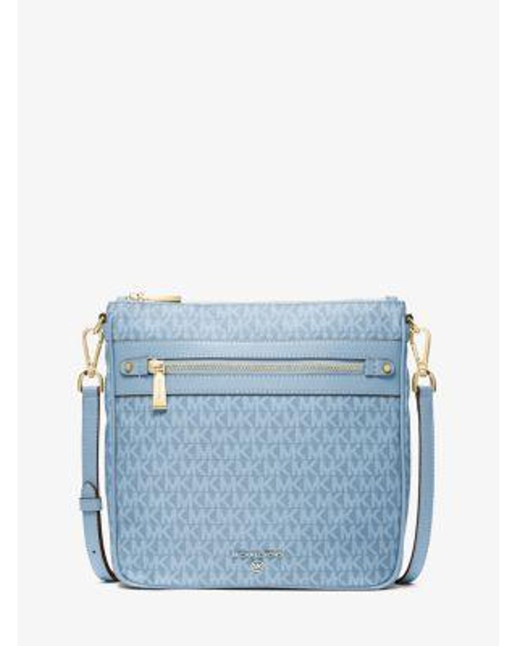 Michael Kors Blue Jet Set Large Signature Logo Printed Crossbody Bag
