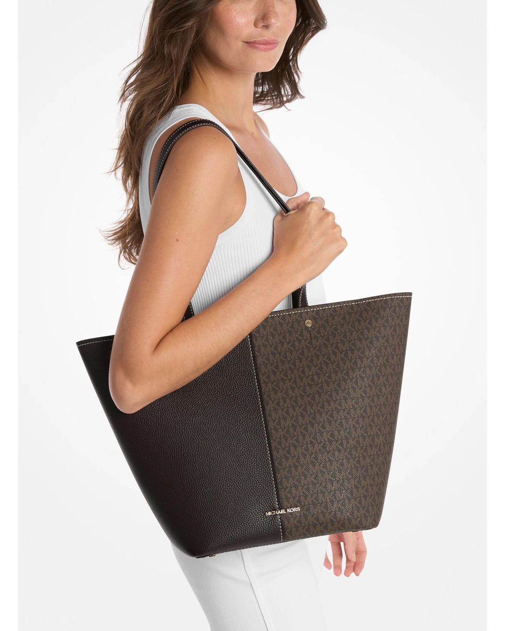 MICHAEL Michael Kors White Mk Flora Large Signature Logo And Leather Tote Bag