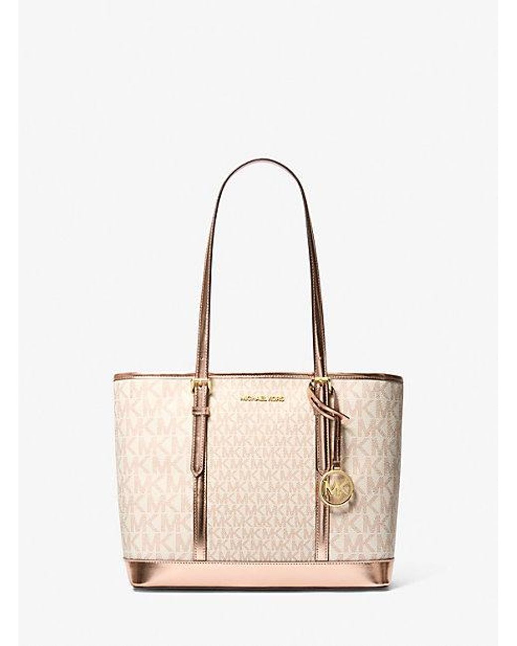 Michael Kors Jet Set Travel Small Metallic Logo Top zip Tote Bag in Natural Lyst