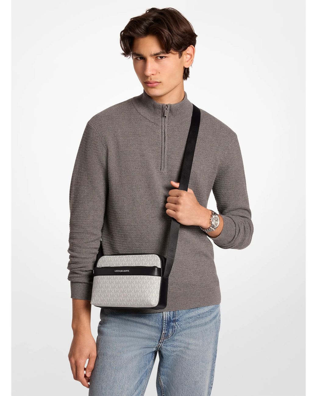 Michael Kors Gray Mk Jet Set Logo Crossbody Bag for men