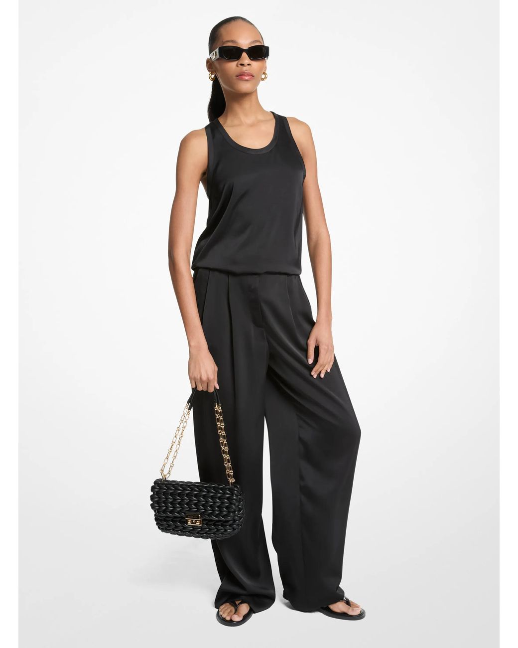 MICHAEL Michael Kors Black Drapey Satin Wide Leg Pants