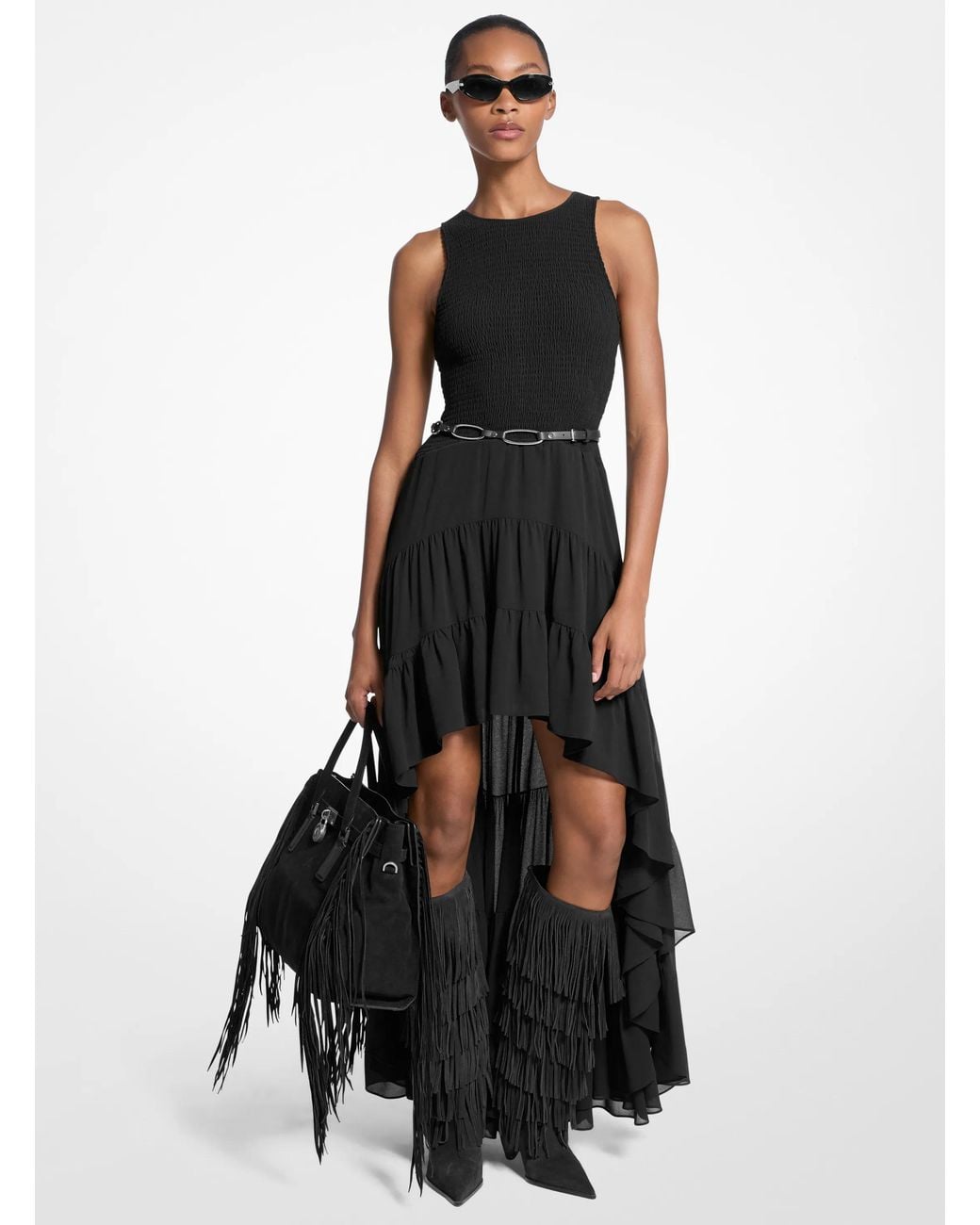 MICHAEL Michael Kors Black High Low Smock Maxi Dress