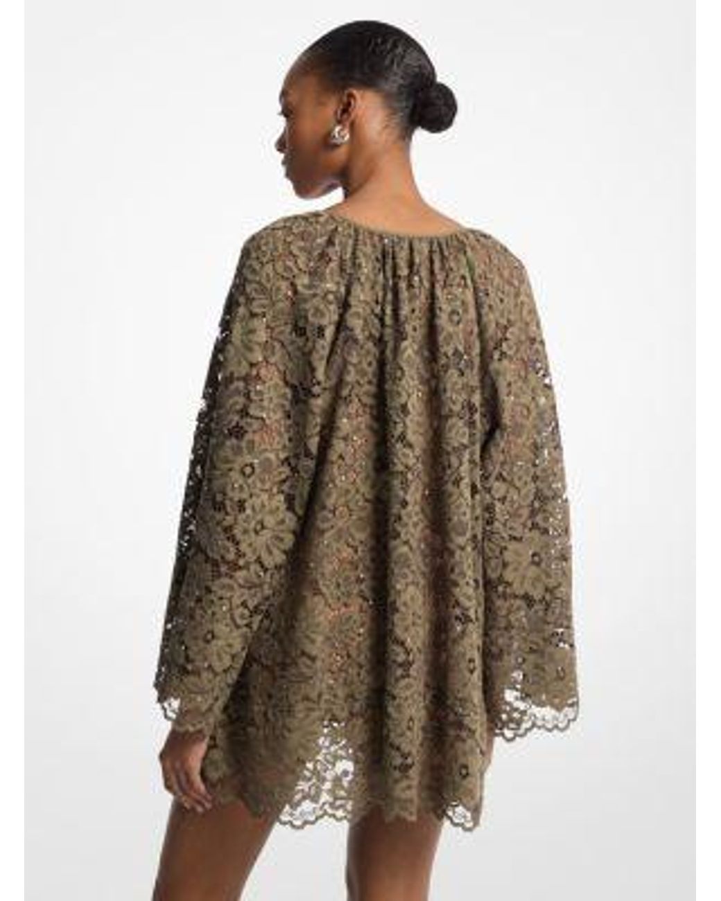 Michael Kors Mk Studded Corded Floral Lace V-Neck Dress in Natural | Lyst