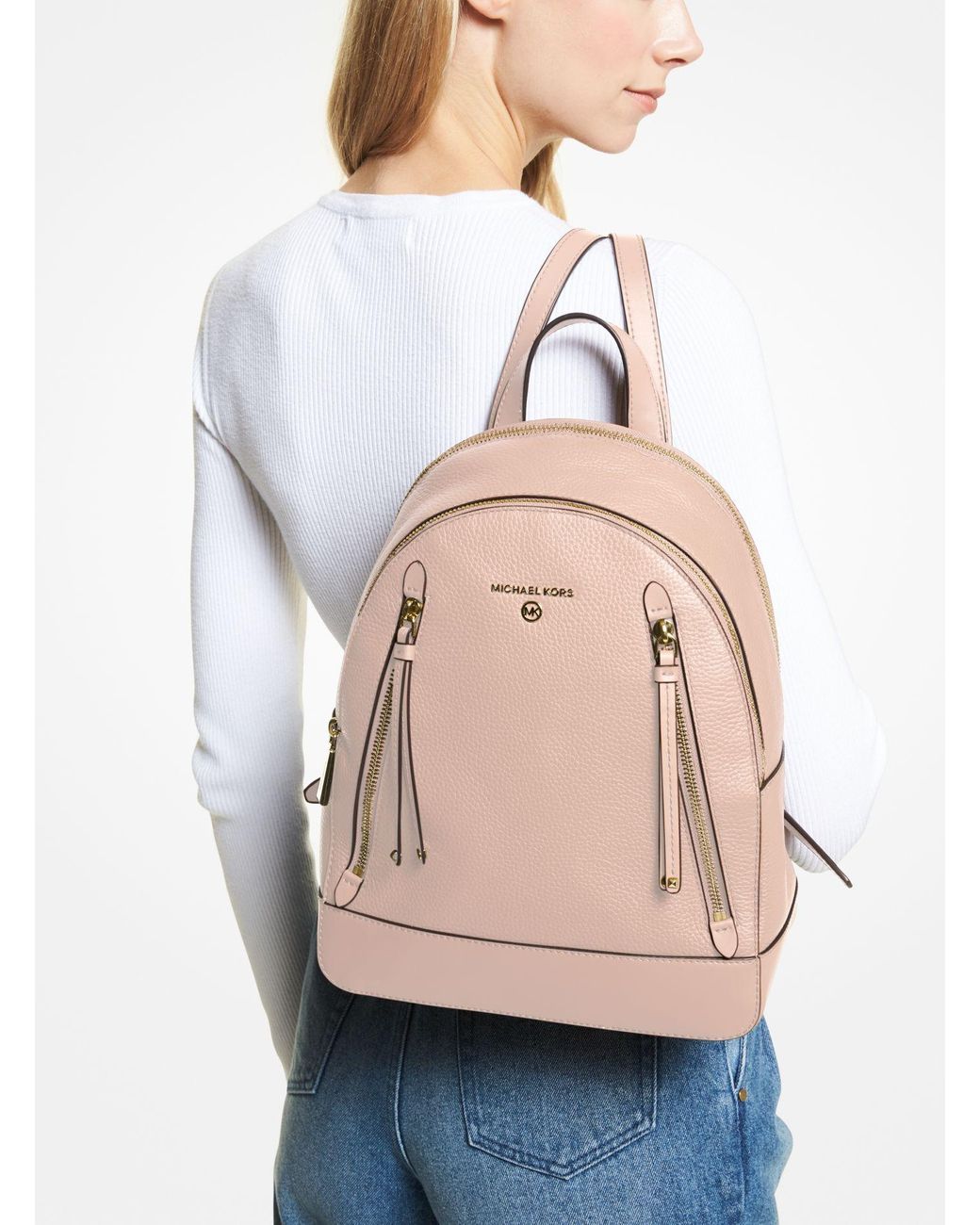 Michael Kors Brooklyn Medium Pebbled Leather Backpack in Pink | Lyst