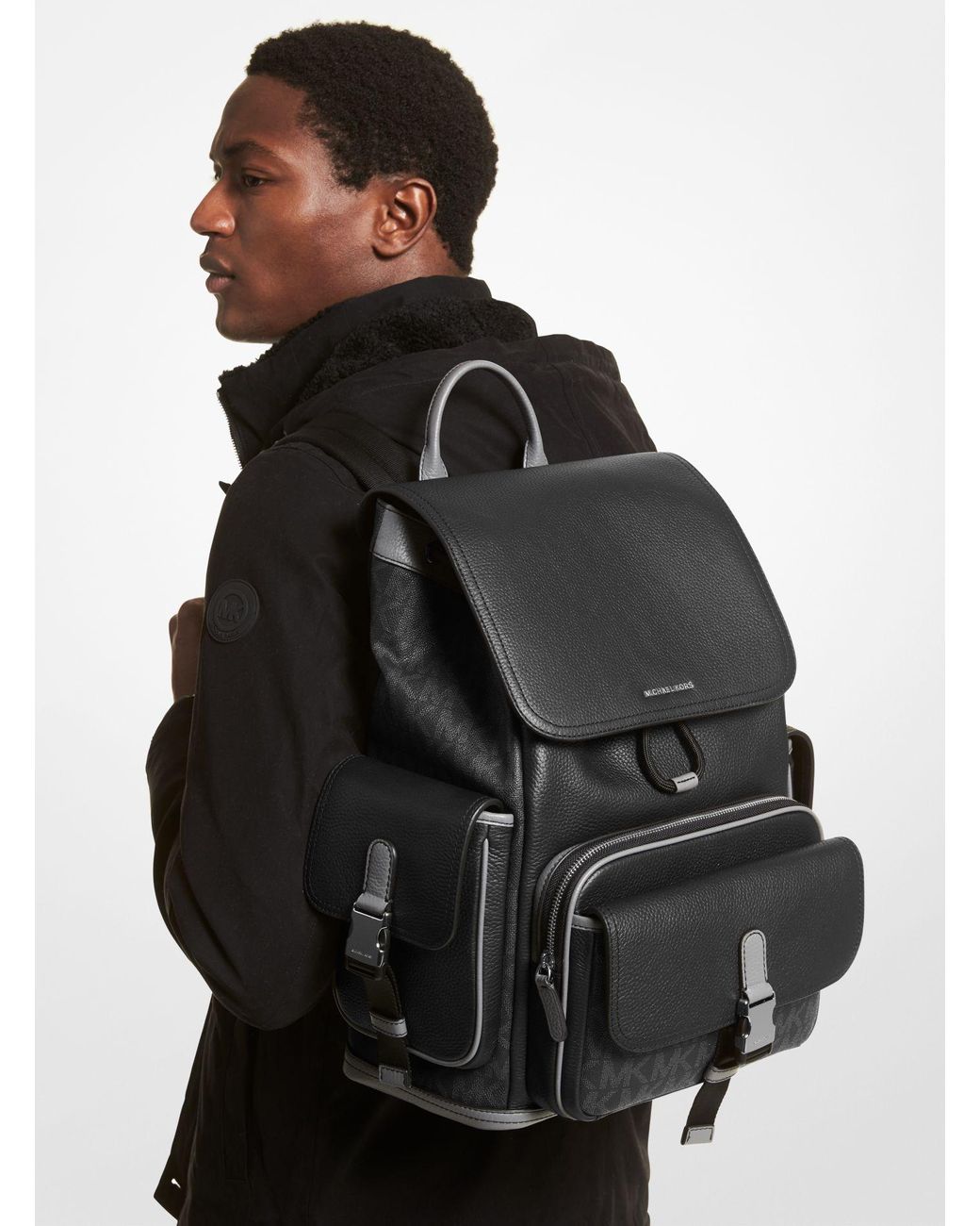 Michael Kors Hudson Logo And Leather Backpack in Black for Men | Lyst