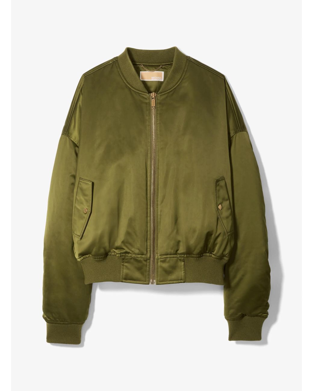 MICHAEL Michael Kors Green Mk Satin Ciré Bomber Jacket