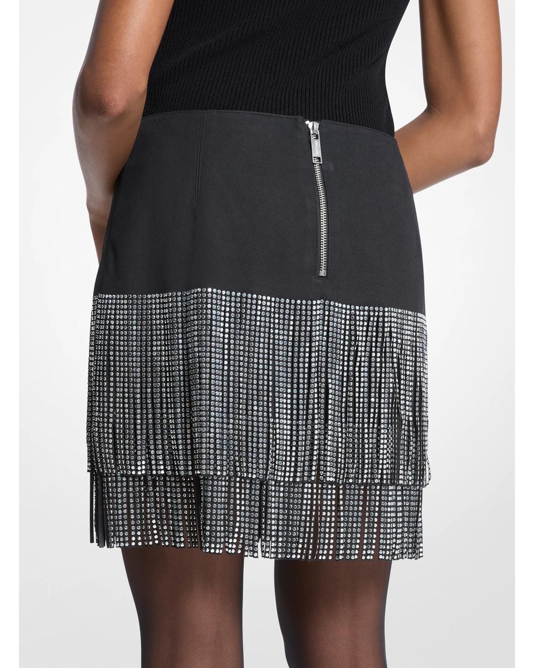 MICHAEL Michael Kors Black Mk Studded Fringe Mini Skirt