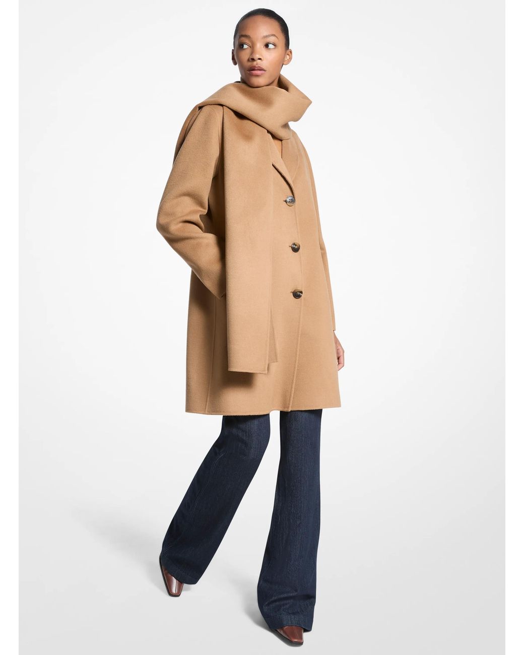 MICHAEL Michael Kors Blue Mk Wool Blend Scarf Coat
